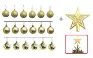 Kit com 18 Bolas Sortidas 4cm + Estrela Vazada Ponteira para Árvore de Natal