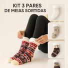 Kit com 2.3 ou 4 Pares de Meia Grossa Térmica de Lã Forrada Cano Alto com Pelinho, Super Quente para o Inverno, Estilo Pelo de Carneiro Meia Frio