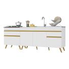 Kit Com 2 Balcões De Cozinha 150cm E 70cm Veneza Multimóveis V2073 Branco/dourado Branco/dourado Kit Com 2 Balcões De Cozinha 150cm E 70cm Veneza Multimóveis V2073 Branco/dourado Branco/dourado