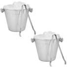 Kit com 2 Balde De Gelo 1 Litro em Inox Baldinho 12cm Com Alças e Pinça Pegador de Gelo Whisky Drinks