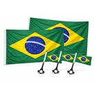 Kit Com 2 Bandeiras Brasil 120x180 + 3 Mini Bandeiras Para Motos e Bicicletas Kit Com 2 Bandeiras Brasil 120x180 + 3 Mini Bandeiras Para Motos e Bicicletas