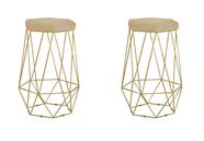 Kit com 2 Banqueta Rubi Dourado Veludo Bege - FdECOR