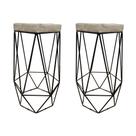 Kit Com 2 Banquetas Hexagonal Aramado Preto Suede Bege