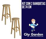 Kit com 2 banquetas tamanho 74cm de madeira pinus