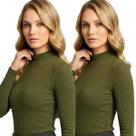 Kit com 2 Blusas Gola Alta Feminina Canelada Manga Longa Cacharrel Casual Frio Confortável
