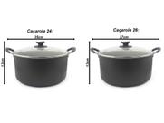 Kit com 2 Caçarolas Grande Dona Chefa Anti Aderente Tampa de Vidro 24cm 26cm