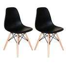 Kit com 2 Cadeiras Charles Eames Eiffel Pretas Base de Madeira, Design Moderno Kit com 2 Cadeiras Charles Eames Eiffel Pretas Base de Madeira, Design Moderno