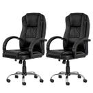 Kit com 2 Cadeiras Presidente Giratória Para Escritório em Couro PU Preta W-65 Kit com 2 Cadeiras Presidente Giratória Para Escritório em Couro PU Preta W-65