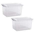Kit com 2 Caixa Organizadora Multiuso Plástico Brinquedos 35L C/ Tampa Kit com 2 Caixa Organizadora Multiuso Plástico Brinquedos 35L C/ Tampa