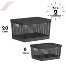 Kit com 2 Caixas Organizadoras Cesto Grid Marca Ou 8 Litros e 20 Litros com Tampa de Plástico