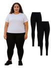 Kit Com 2 Calça Legging Feminina Plus Size Preta
