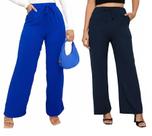 Kit Com 2 Calças Pantalona Wide Leg Duna Com Elástico Cintura Alta