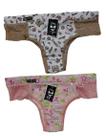 Kit com 2 calcinhas,tanga Carine,microfibra com renda,estampada
