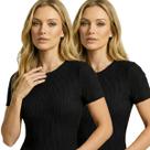 Kit com 2 Camisetas Feminina Canelada Slim Fit em Ribana Tshirt Básica Casual Confortável