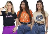 KIT com 2 Camisetas femininas estampas e cores variadas,.