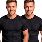 Kit com 2 Camisetas Masculinas Caneladas Slim Fit Básicas de Manga Curta Confortáveis Kit com 2 Camisetas Masculinas Caneladas Slim Fit Básicas de Manga Curta Confortáveis