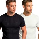Kit com 2 Camisetas Masculinas Caneladas Slim Fit Manga Curta Academia Treino Casual