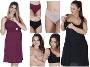 Kit Com 2 Camisola De Amamentação Gestante + 3 Calcinhas Para Pós Parto + 2 Sutiãs Amamentação Com Protetor De Seio Kit Com 2 Camisola De Amamentação Gestante + 3 Calcinhas Para Pós Parto + 2 Sutiãs Amamentação Com Protetor De Seio