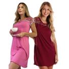 Kit com 2 Camisola Feminina Confortável em Viscose e Detalhes em Renda Bicolor Vestido Dormir