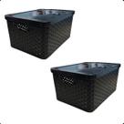 Kit Com 2 - Cesto Caixa Organizadora Rattan Com Tampa - 7 Litros - Preto