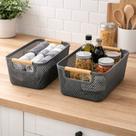 Kit Com 2 Cestos Organizador Plástico Multiuso Com Alça Madeira Bambu Para Banheiro Cozinha Escritório e Armazenamento Prático Kit Com 2 Cestos Organizador Plástico Multiuso Com Alça Madeira Bambu Para Banheiro Cozinha Escritório e Armazenamento Prático
