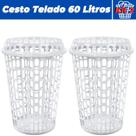 Kit Com 2 Cestos Para Roupas Multiuso Telado Com Tampa 60l Preto Arqplast