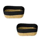 Kit Com 2 Cestos Trançado De Fibra Natural 32x26x12cm Preto