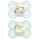 Kit com 2 Chupetas Perfect Night MAM 0-6m Azul + Estojo