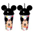 Kit com 2 Copos do Mickey com Orelhas e Canudo Premium 500ML