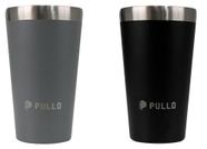 Kit com 2 Copos Térmicos Pullo Fun 480ML Preto e Cinza