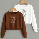 Kit com 2 Cropped Moletom Estampa Coração Line Delicado Lindo Frio Inverno Premium Oferta Kit