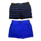 Kit com 2 cuecas boxer infantil preta listrada/ azul G basic +