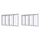 Kit com 2 Janelas de Aço de Correr Central 100x120cm 4 Folhas com Grade Quadriculada e Vidro Liso Branco Ramassol