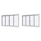 Kit com 2 Janelas de Aço de Correr Central 100x120cm 4 Folhas com Grade Quadriculada e Vidro Liso