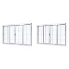 Kit com 2 Janelas de Aço de Correr Central 100x150cm 4 Folhascom Grade Quadriculada e Vidro Liso