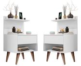 KIT com 2 Mesa de cabeceira retrô com 1 gaveta sleep decor com prateleira - Cores