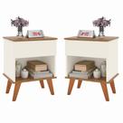 Kit com 2 Mesas de Cabeceira para Quarto 1 Gaveta Retrô com Prateleira Duda - Off White com Freijó