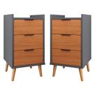 Kit Com 2 Mesas De Cabeceira Retrô Mesinha Decorativa Quarto Casal - Toni 3 Gavetas - Cinza Com Cinamomo- Lojas K7 Plus