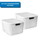 Kit com 2 Organizadores Rattan Com Tampa 15 Litros Arqplast Branco