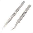 Kit Com 2 Pinça Antiestática Magnética Ponta Fina Reta E Curva De Aço Inoxidável Tweezers Yaxun YX11AS,15AS