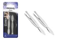 Kit com 2 Pinças de Ponta Reta para Sobrancelha de Aço Carbono Prata Kit com 2 Pinças de Ponta Reta para Sobrancelha de Aço Carbono Prata