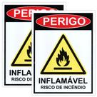 Kit com 2 Placas Adesivas 20x15cm ''INFLAMÁVEL RISCO DE INCÊNDIO'' Alta Durabilidade BOM7523
