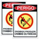 Kit com 2 Placas Adesivas 20x15cm ''PROIBIDO PRODUZIR CHAMAS OU FAISCAS'' Alta Durabilidade BOM7523 Kit com 2 Placas Adesivas 20x15cm ''PROIBIDO PRODUZIR CHAMAS OU FAISCAS'' Alta Durabilidade BOM7523