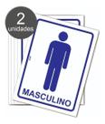 Kit com 2 Placas de Sinalização - Aviso Banheiro Sanitário Masculino W.C. para Homens