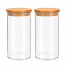 Kit com 2 Potes hermético Vidro Borossilicato com tampa de Bambu 1500ML
