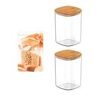 Kit Com 2 Potes Herméticos 1 Litro Com Tampa De Bambu - Ou