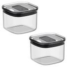 Kit com 2 Potes Herméticos Quadrados 450ml com Vedação para Organizar Mantimentos Grãos Biscoitos Café Farinha Açúcar Temperos Cozinha Modular Armário