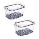 Kit com 2 Potes Herméticos Travas com Escorredor 1,2L Preto Transparente Alimentos Modular Casa