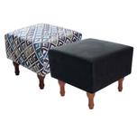 Kit com 2 Puff Banqueta 40x40cm Quadrado Decorativo Pés Madeira