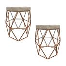Kit Com 2 Puffs Decorativo Hexagonal Aramado Cobre Suede Bege